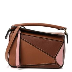 Loewe Mini Puzzle Bag in Brown, Tan and Pink Calfskin